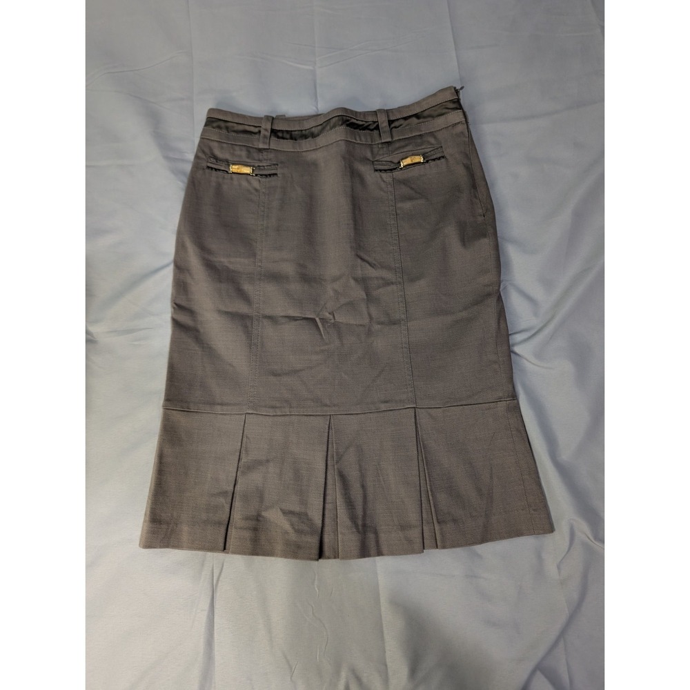 Jacquie Taupe Brown Pleated Skirt Bamboo Trim Back Pockets Knee Length Size 8